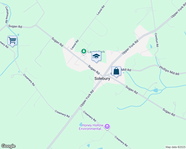 map of restaurants, bars, coffee shops, grocery stores, and more near 3085 Sugan Road in New Hope