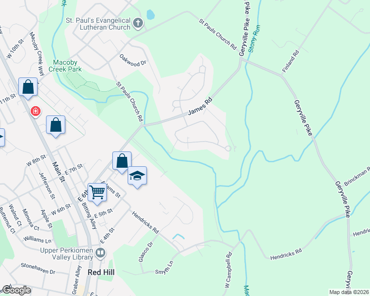map of restaurants, bars, coffee shops, grocery stores, and more near 1113 Burgundy Circle in Pennsburg