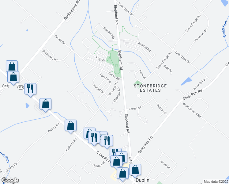 map of restaurants, bars, coffee shops, grocery stores, and more near 146 Rickerts Road in Dublin