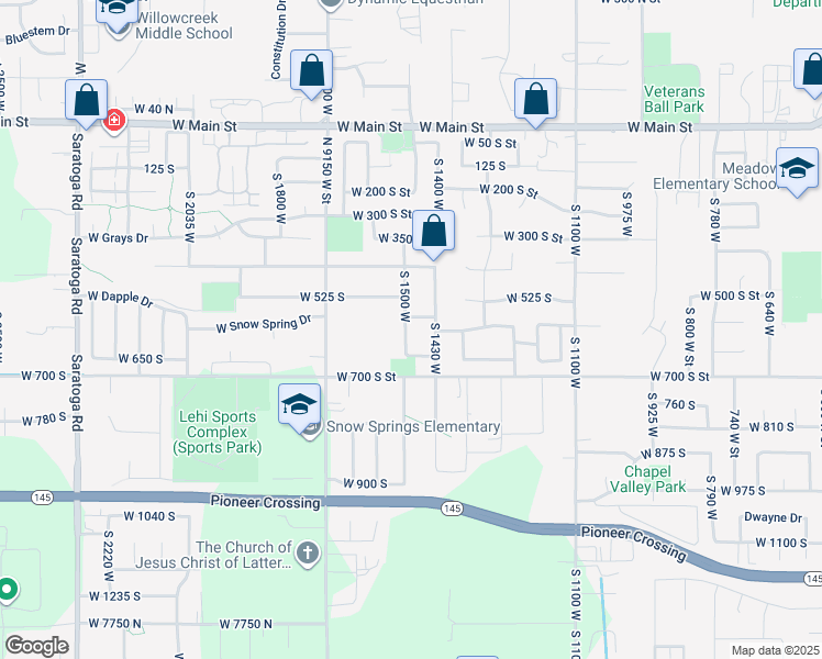 map of restaurants, bars, coffee shops, grocery stores, and more near 581 South 1500 West in Lehi