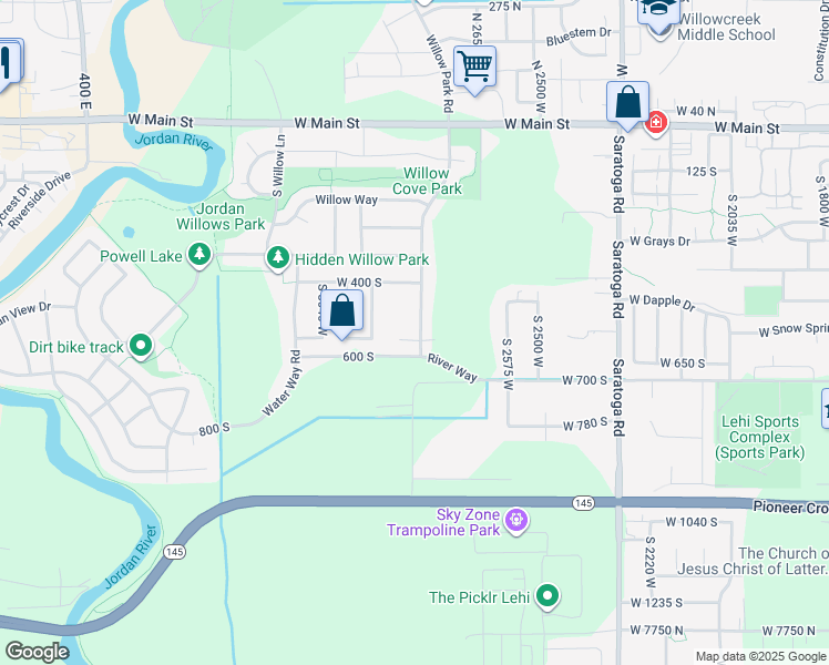 map of restaurants, bars, coffee shops, grocery stores, and more near 2814 West 560 South in Lehi