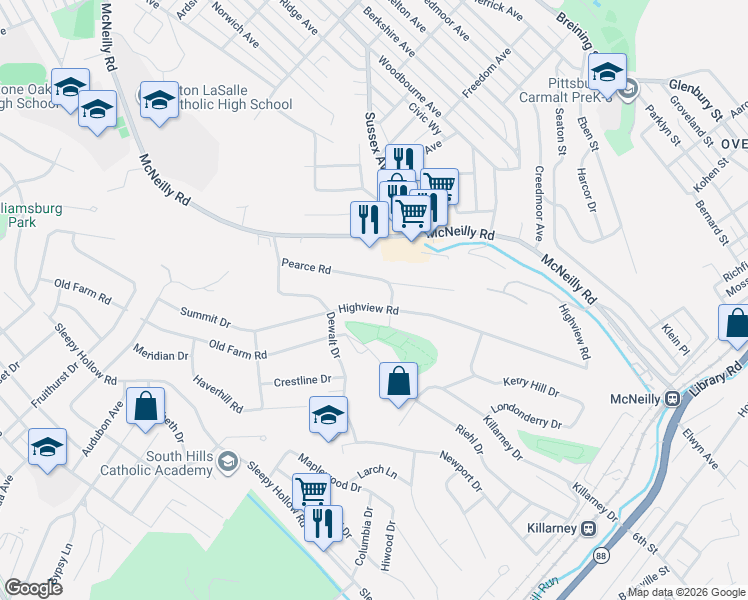 map of restaurants, bars, coffee shops, grocery stores, and more near 440 Pearce Road in Pittsburgh