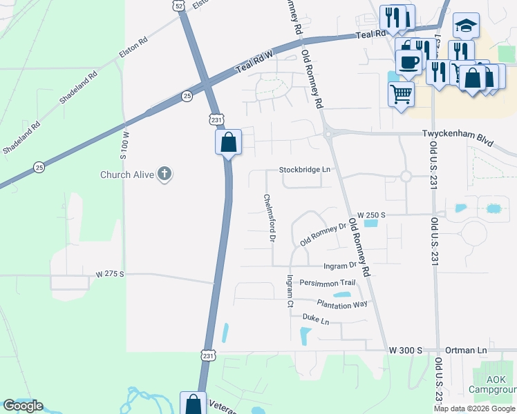 map of restaurants, bars, coffee shops, grocery stores, and more near 625 Stockbridge Lane in Lafayette