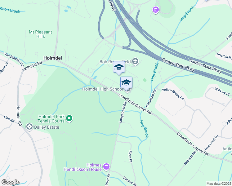 map of restaurants, bars, coffee shops, grocery stores, and more near 24 Crawfords Corner Road in Holmdel