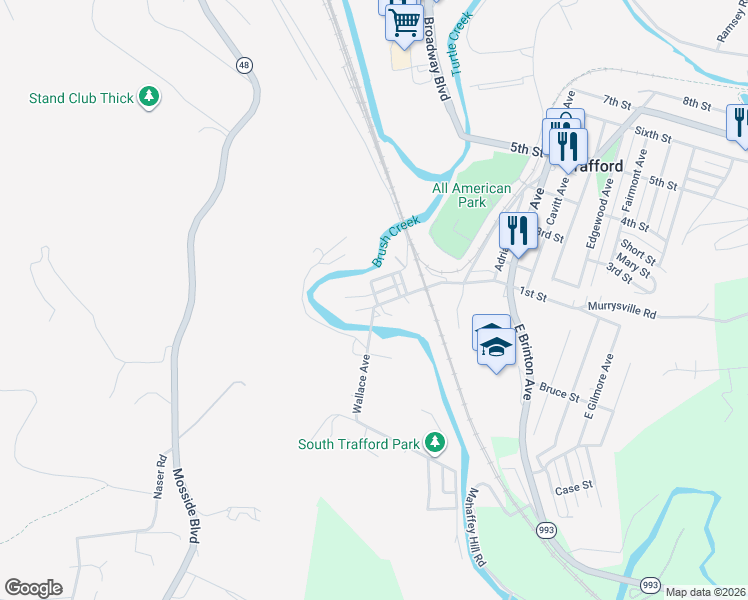 map of restaurants, bars, coffee shops, grocery stores, and more near 6 Maple Street in Trafford