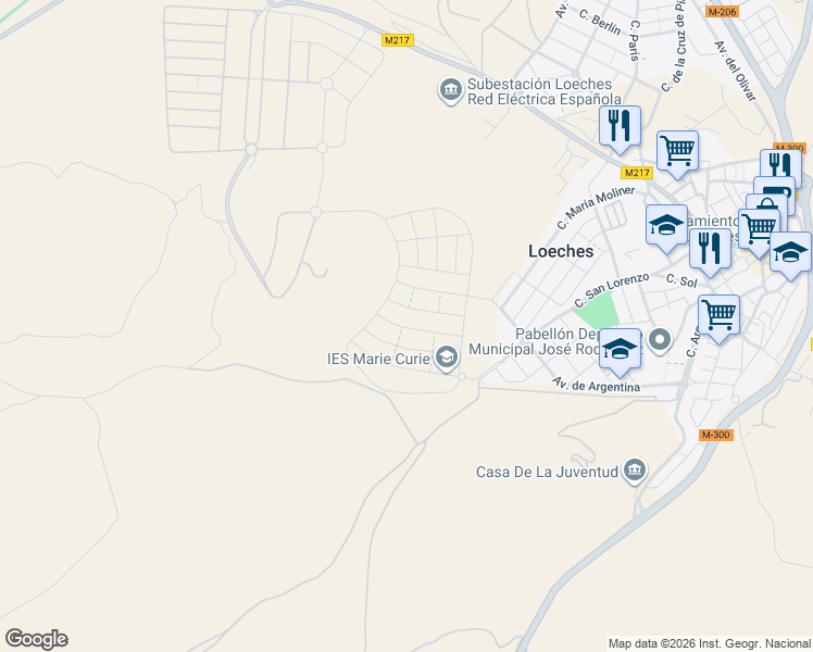 map of restaurants, bars, coffee shops, grocery stores, and more near 32 Calle Romero in Loeches