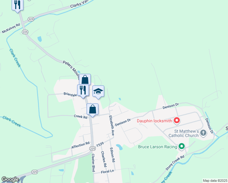 map of restaurants, bars, coffee shops, grocery stores, and more near 170 Landshill Lane in Dauphin