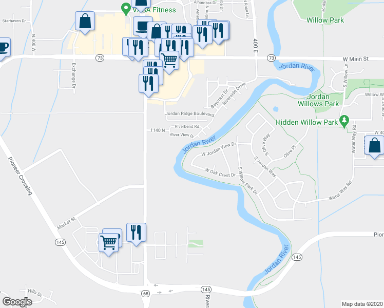 map of restaurants, bars, coffee shops, grocery stores, and more near 3980 West Jordan View Drive in Lehi