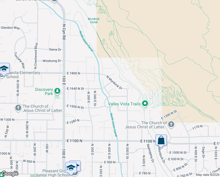 map of restaurants, bars, coffee shops, grocery stores, and more near 394 East 1640 North Street in Pleasant Grove