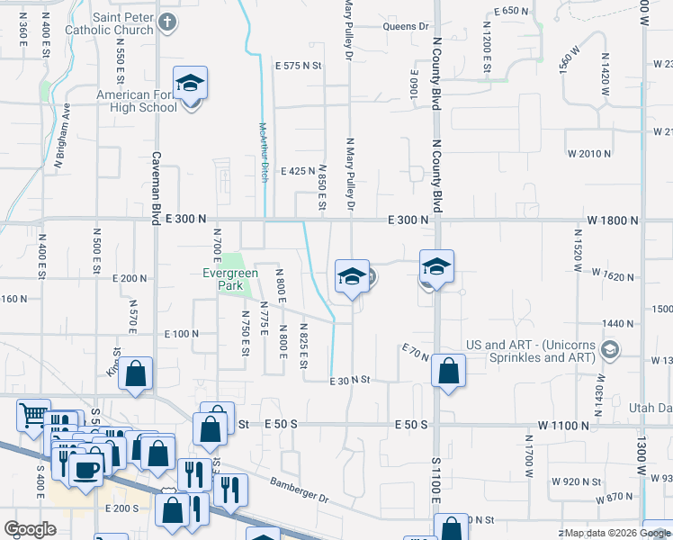 map of restaurants, bars, coffee shops, grocery stores, and more near 232 North 860 East in American Fork