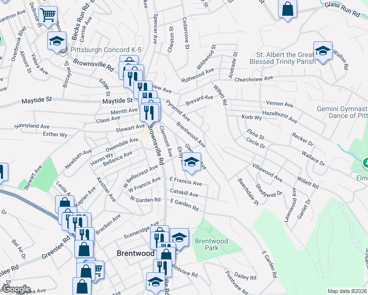 map of restaurants, bars, coffee shops, grocery stores, and more near 3024 Glendale Avenue in Pittsburgh