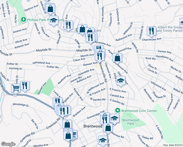 map of restaurants, bars, coffee shops, grocery stores, and more near 45 Owendale Avenue in Pittsburgh