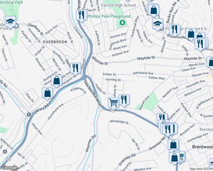 map of restaurants, bars, coffee shops, grocery stores, and more near 150 Odette Street in Pittsburgh