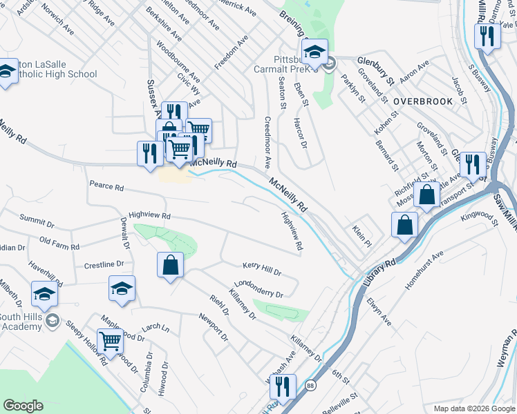 map of restaurants, bars, coffee shops, grocery stores, and more near 166 Aidan Court in Pittsburgh