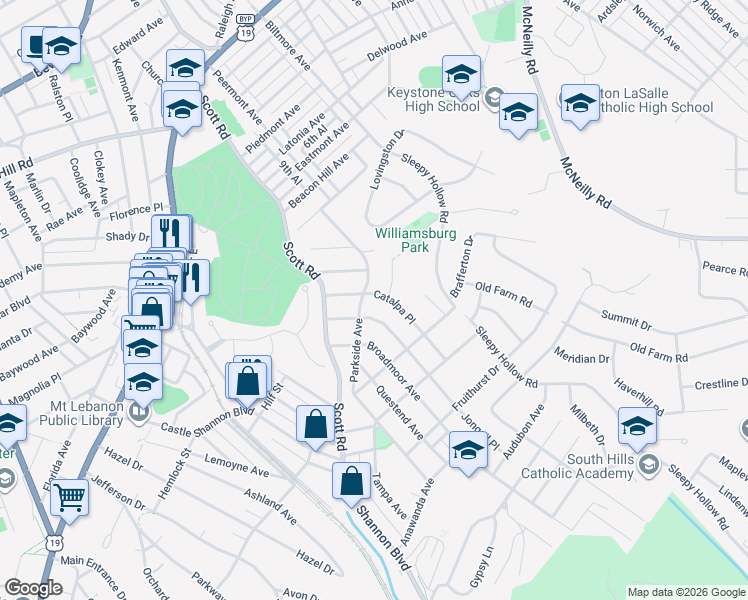 map of restaurants, bars, coffee shops, grocery stores, and more near 206 Catalpa Place in Pittsburgh