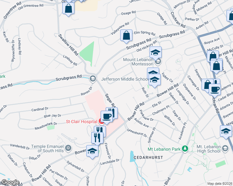 map of restaurants, bars, coffee shops, grocery stores, and more near 856 Foxland Drive in Pittsburgh