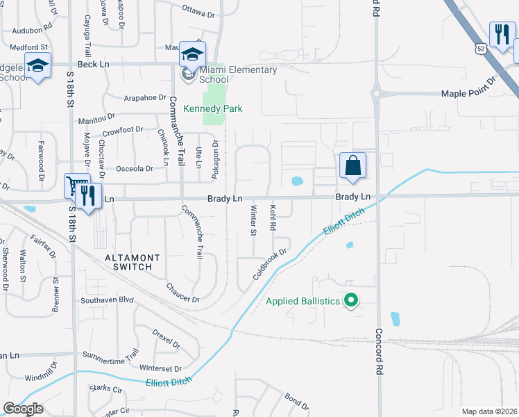 map of restaurants, bars, coffee shops, grocery stores, and more near in Lafayette