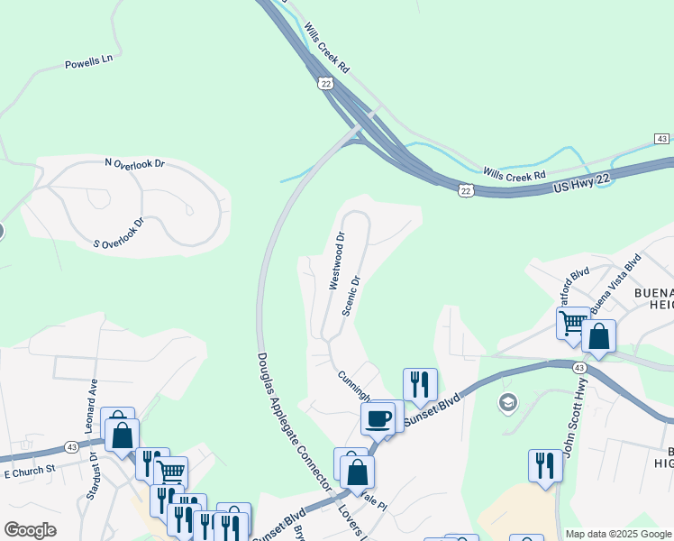map of restaurants, bars, coffee shops, grocery stores, and more near 406 Westwood Drive in Steubenville
