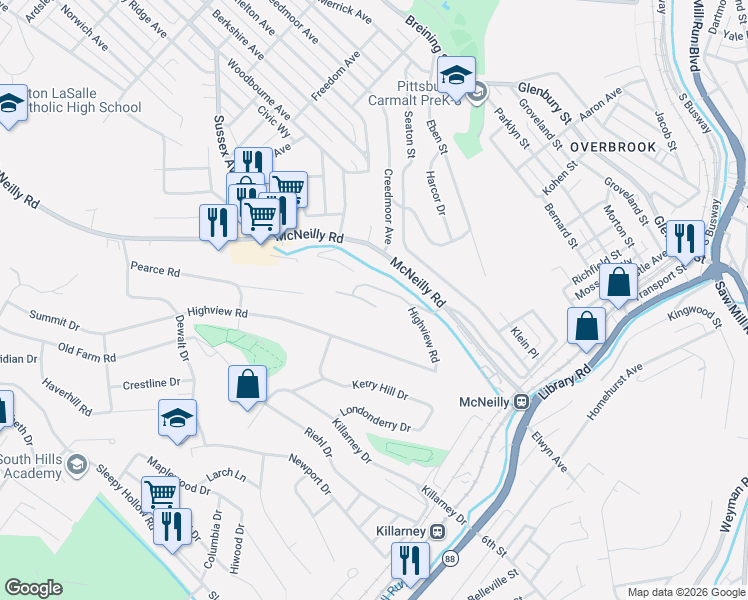 map of restaurants, bars, coffee shops, grocery stores, and more near 166 Aidan Court in Pittsburgh