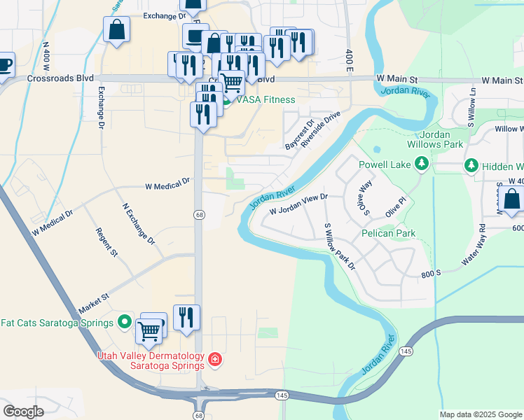 map of restaurants, bars, coffee shops, grocery stores, and more near 3980 West Jordan View Drive in Lehi