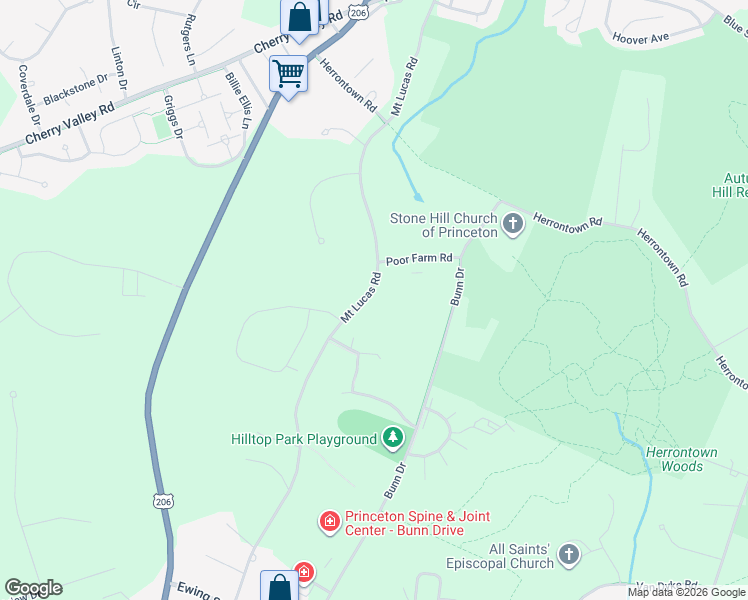 map of restaurants, bars, coffee shops, grocery stores, and more near 641 Mount Lucas Road in Princeton