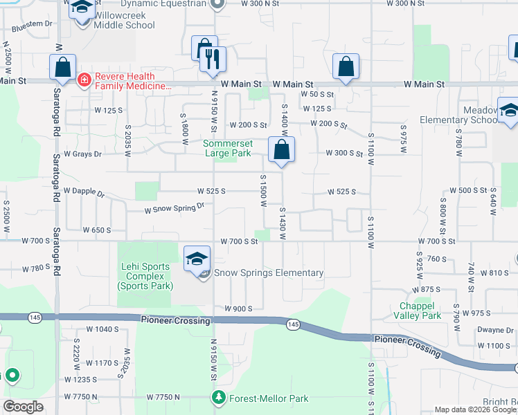 map of restaurants, bars, coffee shops, grocery stores, and more near 564 South 1500 West in Lehi