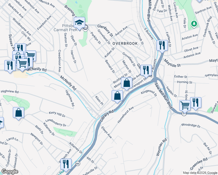 map of restaurants, bars, coffee shops, grocery stores, and more near 298 Georgette St in Pittsburgh