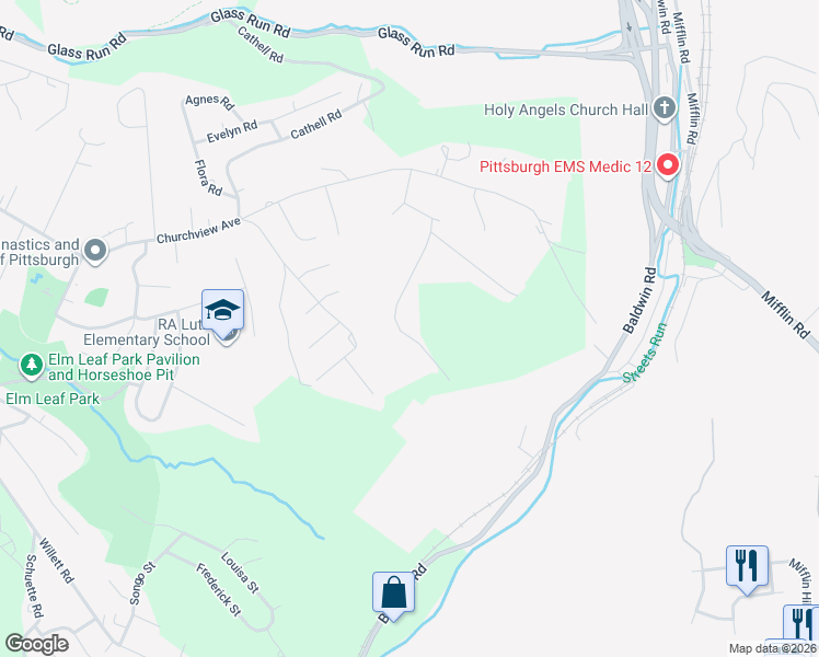 map of restaurants, bars, coffee shops, grocery stores, and more near 245 Revo Rd in Pittsburgh