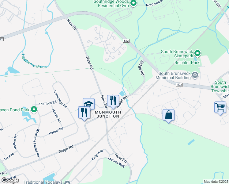 map of restaurants, bars, coffee shops, grocery stores, and more near 18 Mary Street in South Brunswick Township