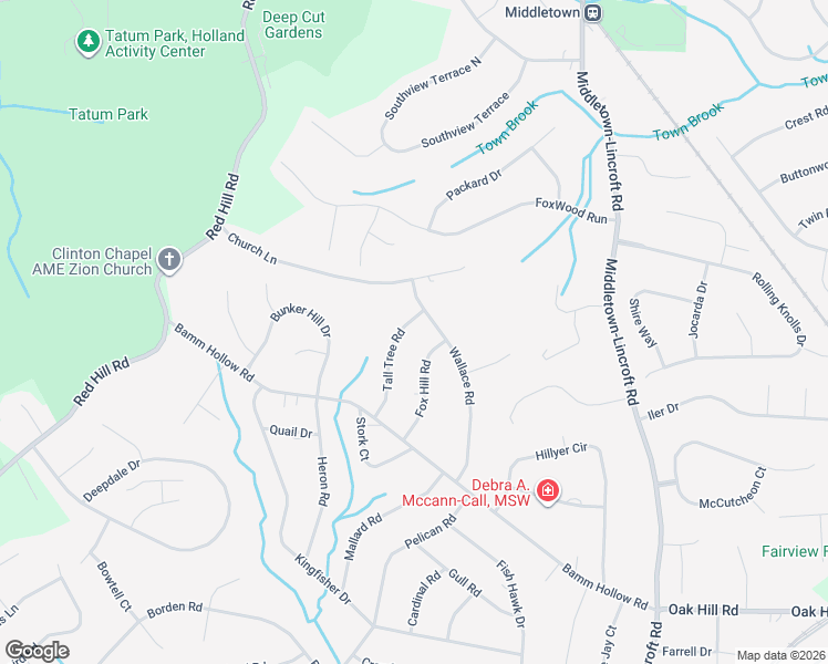 map of restaurants, bars, coffee shops, grocery stores, and more near 44 Tall Tree Road in Middletown Township