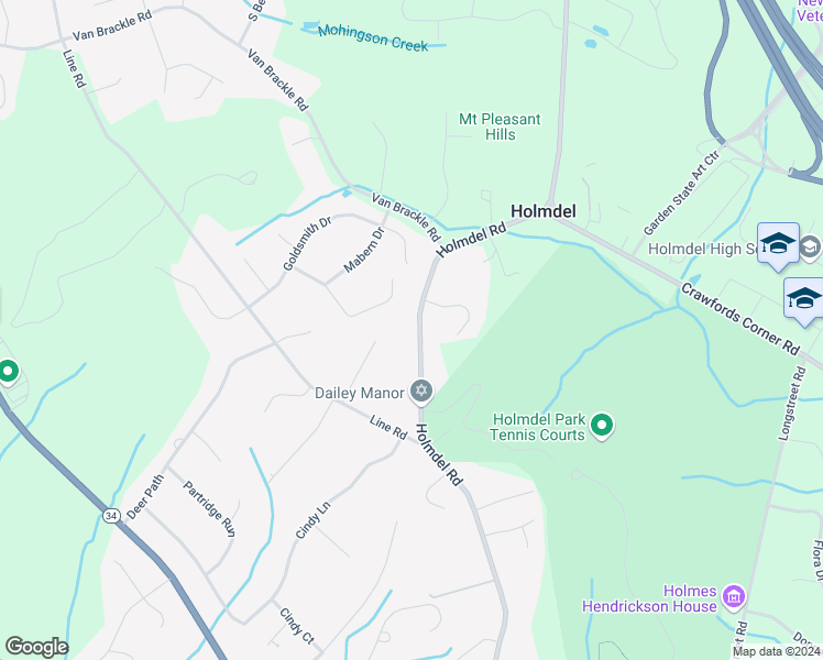 map of restaurants, bars, coffee shops, grocery stores, and more near 846 Holmdel Road in Holmdel
