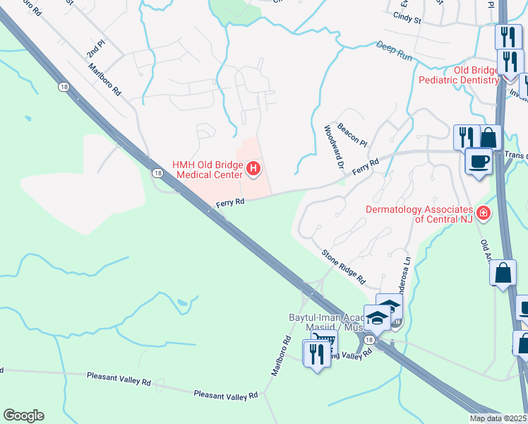 map of restaurants, bars, coffee shops, grocery stores, and more near 2200-2204 New Jersey 18 in Old Bridge