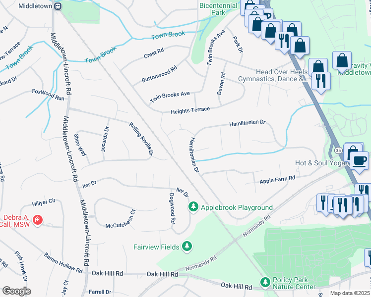 map of restaurants, bars, coffee shops, grocery stores, and more near 243 Hamiltonian Drive in Red Bank