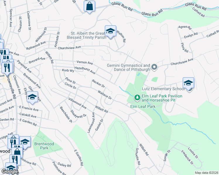 map of restaurants, bars, coffee shops, grocery stores, and more near 620 Wilson Drive in Pittsburgh