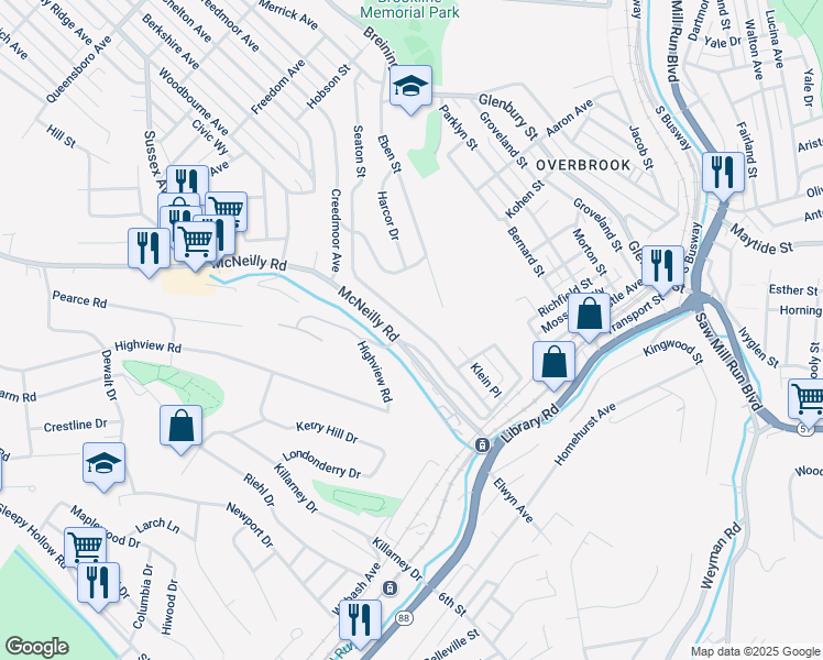 map of restaurants, bars, coffee shops, grocery stores, and more near 2527 Romine Avenue in Pittsburgh