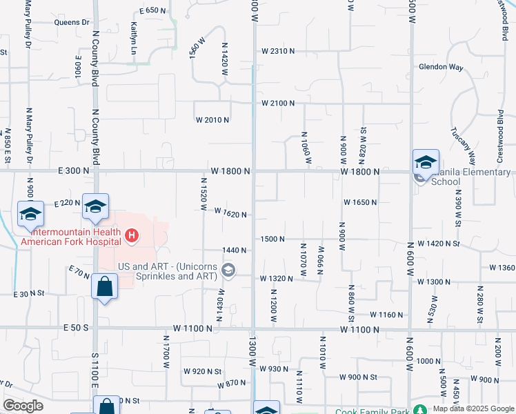 map of restaurants, bars, coffee shops, grocery stores, and more near 1289 West 1670 North in Pleasant Grove
