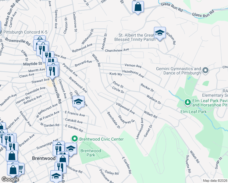 map of restaurants, bars, coffee shops, grocery stores, and more near 3125 Willett Road in Pittsburgh