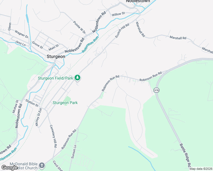 map of restaurants, bars, coffee shops, grocery stores, and more near 3135 Robinson Run Road in McDonald