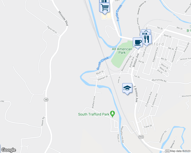 map of restaurants, bars, coffee shops, grocery stores, and more near 6 Maple Street in Trafford