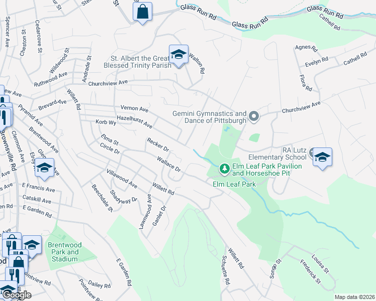 map of restaurants, bars, coffee shops, grocery stores, and more near 3420 Hazelhurst Avenue in Pittsburgh