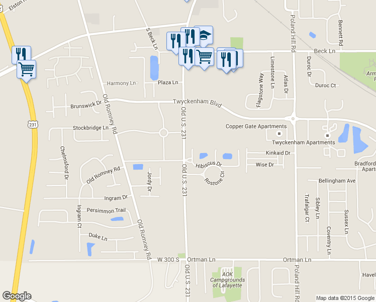 map of restaurants, bars, coffee shops, grocery stores, and more near 112 Hibiscus Dr in Lafayette
