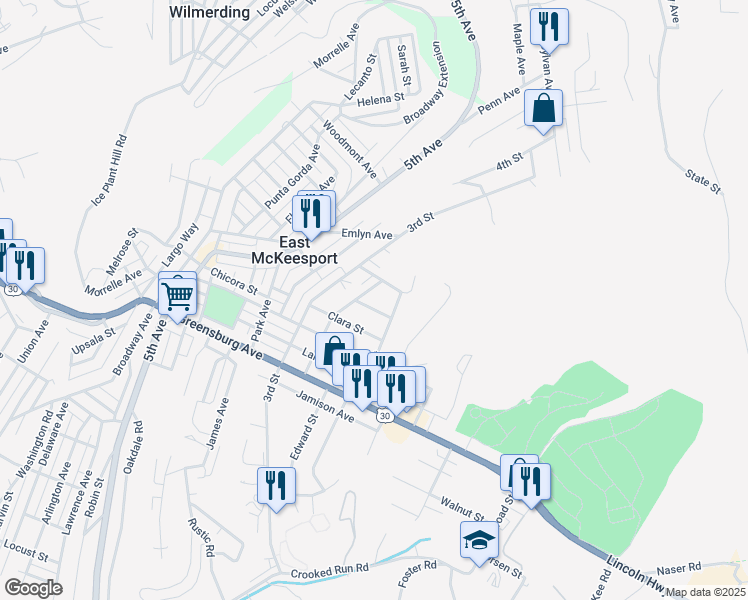 map of restaurants, bars, coffee shops, grocery stores, and more near 805 Joseph St in North Versailles