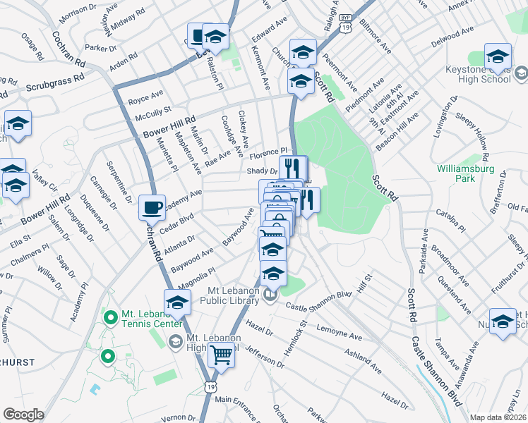 map of restaurants, bars, coffee shops, grocery stores, and more near 29 Cedar Boulevard in Pittsburgh