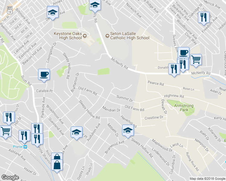 map of restaurants, bars, coffee shops, grocery stores, and more near 687 Country Club Drive in Pittsburgh