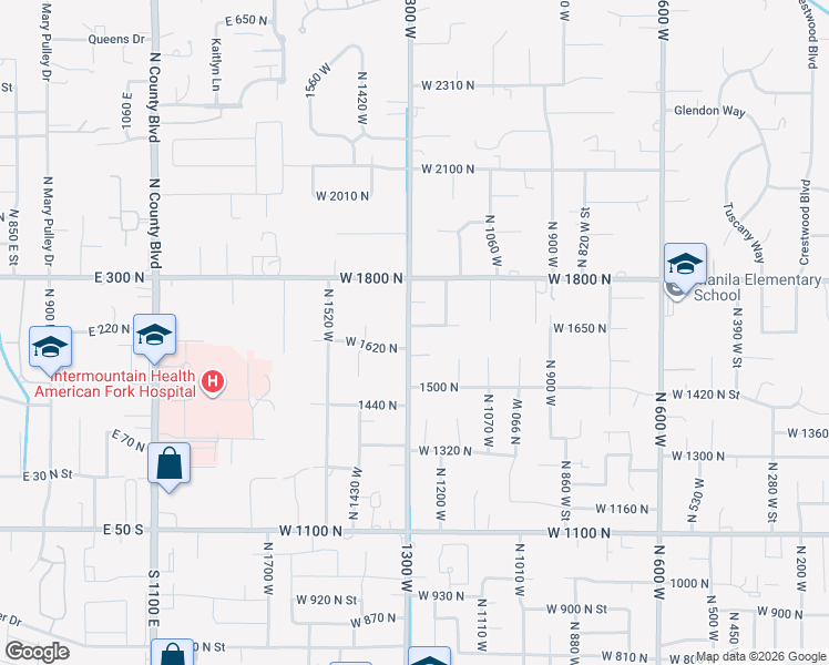 map of restaurants, bars, coffee shops, grocery stores, and more near 1289 West 1670 North in Pleasant Grove