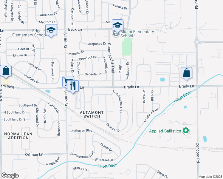 map of restaurants, bars, coffee shops, grocery stores, and more near 2309 Brady Ln in Lafayette