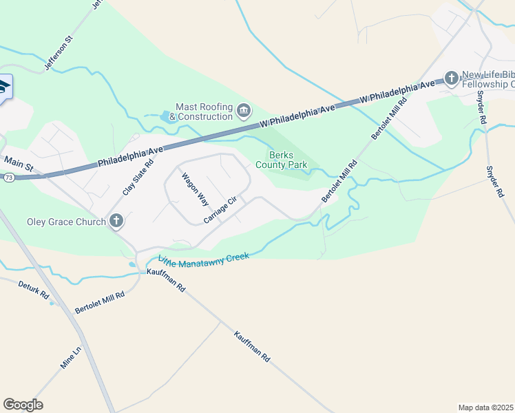 map of restaurants, bars, coffee shops, grocery stores, and more near 184 Bertolet Mill Road in Oley