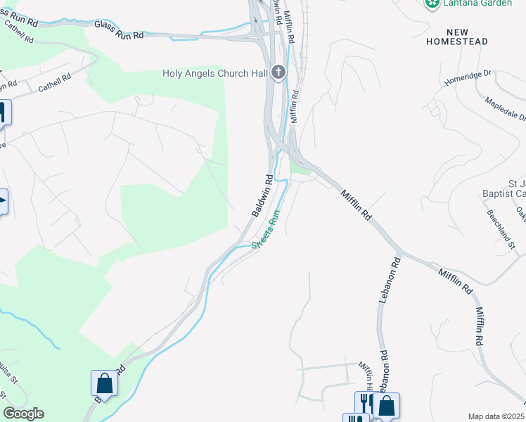 map of restaurants, bars, coffee shops, grocery stores, and more near 633 Calera Street in Pittsburgh