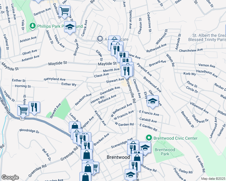 map of restaurants, bars, coffee shops, grocery stores, and more near 45 Owendale Avenue in Pittsburgh
