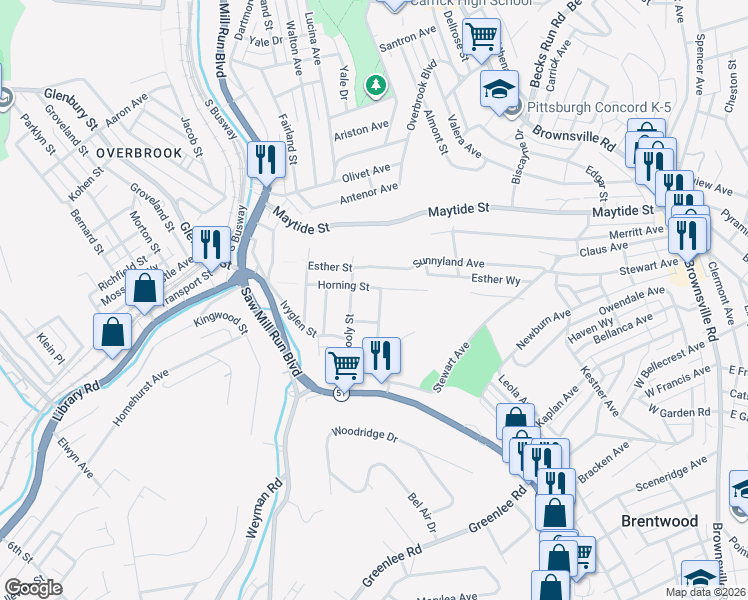 map of restaurants, bars, coffee shops, grocery stores, and more near 39 Spinneweber Street in Pittsburgh